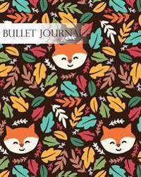 Bullet Journal Notebook Dotted Grid, Graph Grid-Lined Paper, Large, 8x10,150 Pages: Colorful Leaves Autumn Animal Fox Faces Peegaboo Brown Covers: Mas