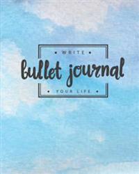 Bullet Journal Dotted Grid Dated Notebook, Sky Blue Watercolor: Large Quarterly Bullet Journal Blank Pages with Number, 150p, 8x10