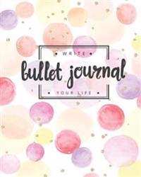 Bullet Journal Dotted Grid Dated Notebook, Gold Glitter Sweet Pastel Pink Bubble Watercolor: Large Quarterly Bullet Journal Blank Pages with Number, 1