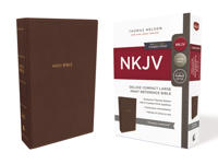 NKJV, Deluxe Reference Bible, Compact Large Print, Imitation Leather, Brown, Red Letter Edition, Comfort Print