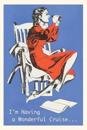 Vintage Journal Woman on Chair With Binoculars Postcard